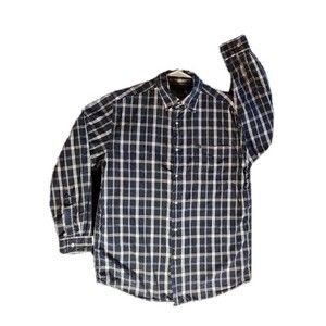 Nautica Shirt Mens Medium Blue/White/Yellow Plaid Long Sleeve w/ front pocket